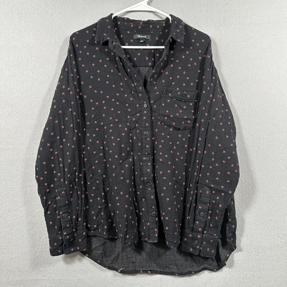 Madewell Oversized Ex-Boyfriend Shirt Mini Floral Black Button Down Size Large‎